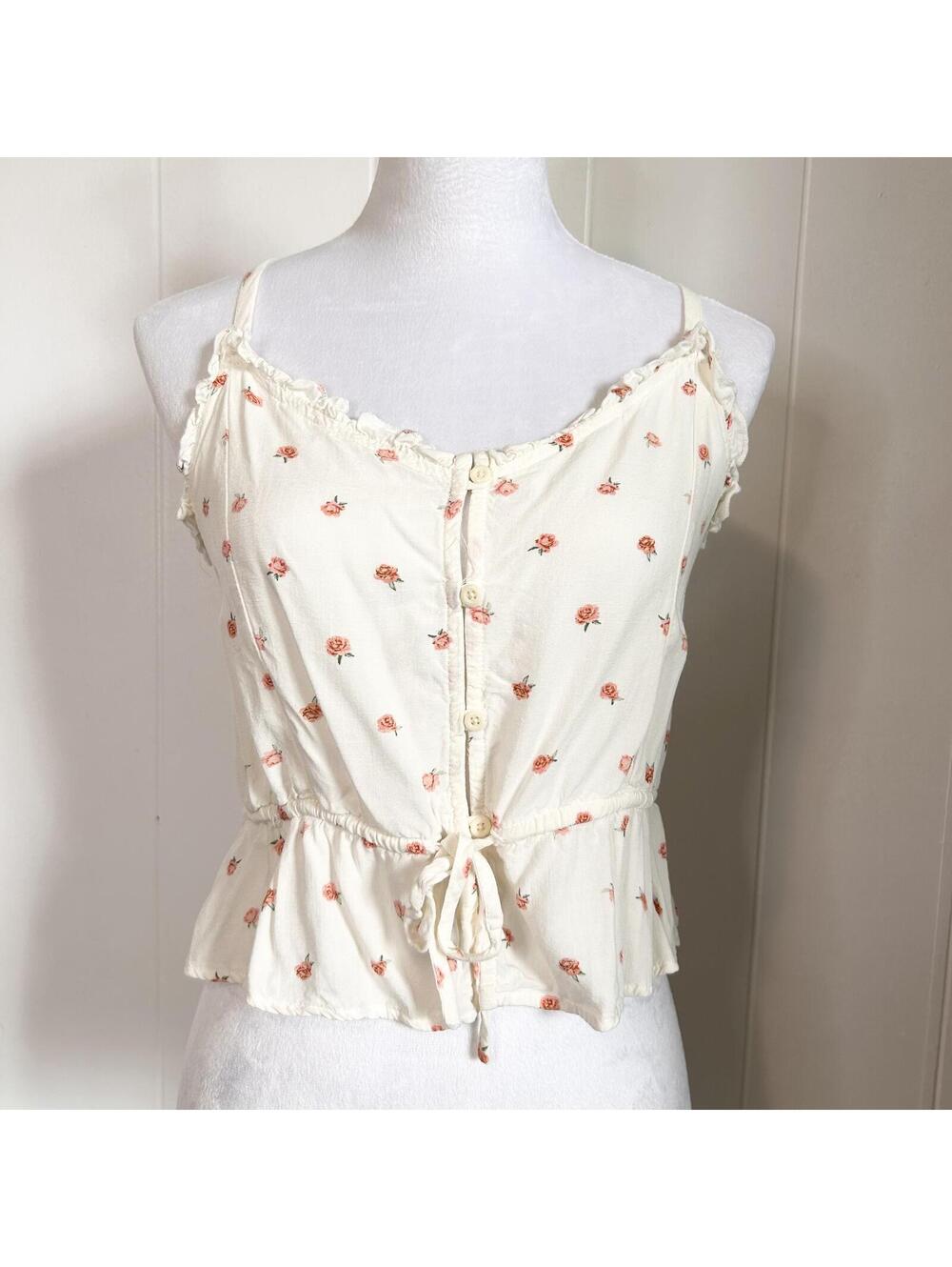 O’Neill Floral Rose Spaghetti Strap Button Up Front Tie Tank Top Women's XS
